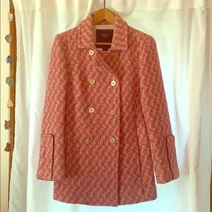 Coach Pink/White Herringbone Pea Coat, size 8